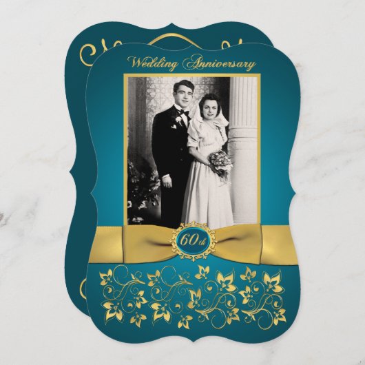 GEDRUKTE RIBBON Fancy vorm 60e Jubileum Uitnodigen Kaart (Voorkant / Achterkant)