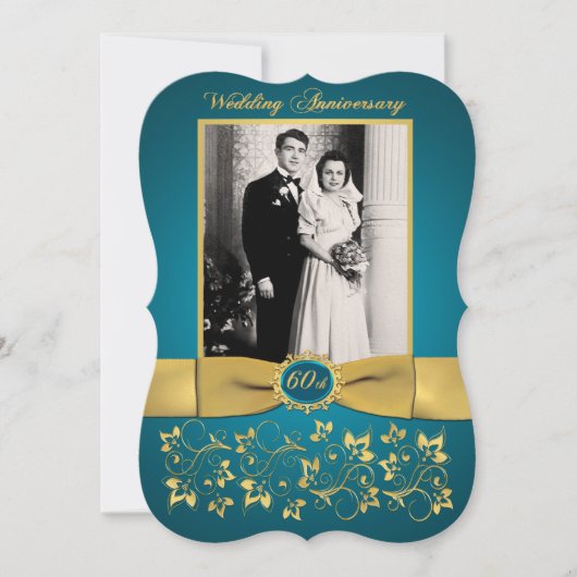 GEDRUKTE RIBBON Fancy vorm 60e Jubileum Uitnodigen Kaart (Voorkant)