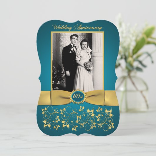 GEDRUKTE RIBBON Fancy vorm 60e Jubileum Uitnodigen Kaart (Staand voorkant)