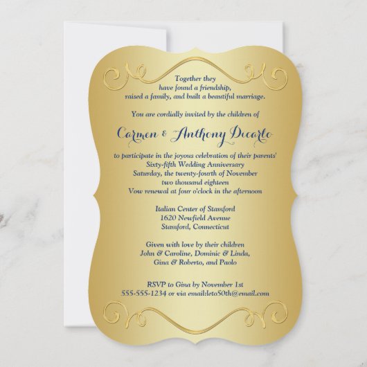 GEDRUKTE RIBBON Fancy vorm 65e Jubileum Uitnodigen Kaart (Achterkant)