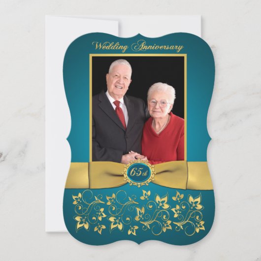 GEDRUKTE RIBBON Fancy vorm 65e Jubileum Uitnodigen Kaart (Voorkant)