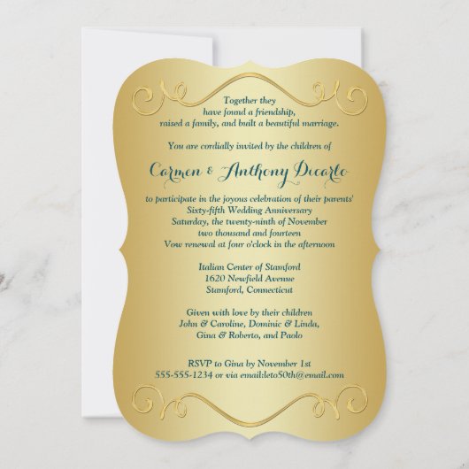 GEDRUKTE RIBBON Fancy vorm 65e Jubileum Uitnodigen Kaart (Achterkant)