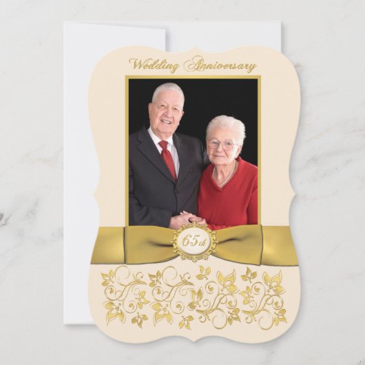 GEDRUKTE RIBBON Fancy vorm 65e Jubileum Uitnodigen Kaart (Voorkant)