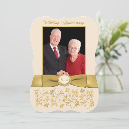 GEDRUKTE RIBBON Fancy vorm 65e Jubileum Uitnodigen Kaart (Staand voorkant)