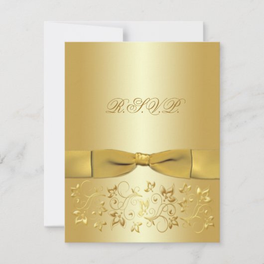 GEDRUKTE RIBBON Gold Floral Reply Card RSVP Kaartje (Voorkant)