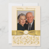 GEDRUKTE RIBBON Ivory, Gold 75th Jubileum Invite Kaart (Voorkant)