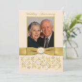GEDRUKTE RIBBON Ivory, Gold 75th Jubileum Invite Kaart (Staand voorkant)