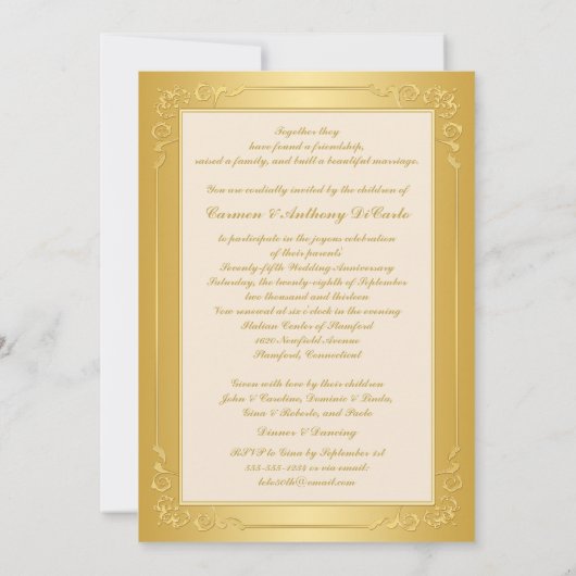 GEDRUKTE RIBBON Ivory, Gold 75th Jubileum Invite Kaart (Achterkant)