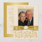 GEDRUKTE RIBBON Ivory, Gold 75th Jubileum Invite Kaart (Voorkant / Achterkant)