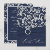 GEDRUKTE RIBBON Navy, Silver Vrijgezellenfeest Inv Kaart (Voorkant / Achterkant)