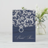 GEDRUKTE RIBBON Navy, Silver Vrijgezellenfeest Inv Kaart (Staand voorkant)