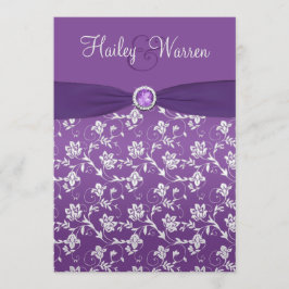 GEDRUKTE RIBBON Paars Silver Floral Invite Kaart