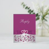 GEDRUKTE RIBBON Paars, Silver Floral Reply Kaart (Staand voorkant)