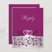 GEDRUKTE RIBBON Paars, Silver Floral Reply Kaart (Voorkant / Achterkant)