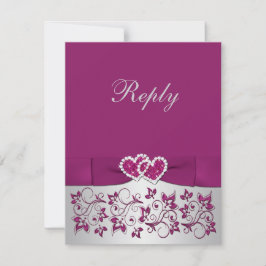 GEDRUKTE RIBBON Paars, Silver Floral Reply Kaart