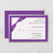 GEDRUKTE RIBBON Paars, White, Silver Reply Card RSVP Kaartje (Voorkant / Achterkant)