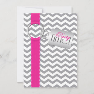GEDRUKTE RIBBON Pink Grey White 21st Birthday Part Kaart