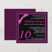 GEDRUKTE RIBBON Polka Dot Sweet 16 Birthday Invite Kaart (Voorkant / Achterkant)
