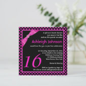 GEDRUKTE RIBBON Polka Dot Sweet 16 Birthday Invite Kaart (Staand voorkant)