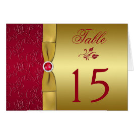 GEDRUKTE RIBBON Red, Gold Floral Table Number Kaar
