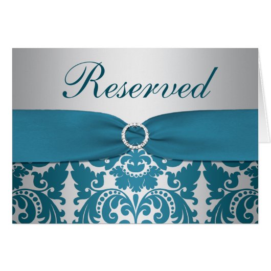 GEDRUKTE RIBBON Silver, Blauwgroen Damask Reserved (Voorkant Horizontaal)