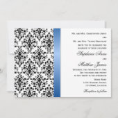 Gedrukte Royal Blue Ribbon en Damask Wedding Kaart (Voorkant)