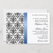 Gedrukte Royal Blue Ribbon en Damask Wedding Kaart (Voorkant)