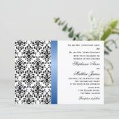 Gedrukte Royal Blue Ribbon en Damask Wedding Kaart (Staand voorkant)