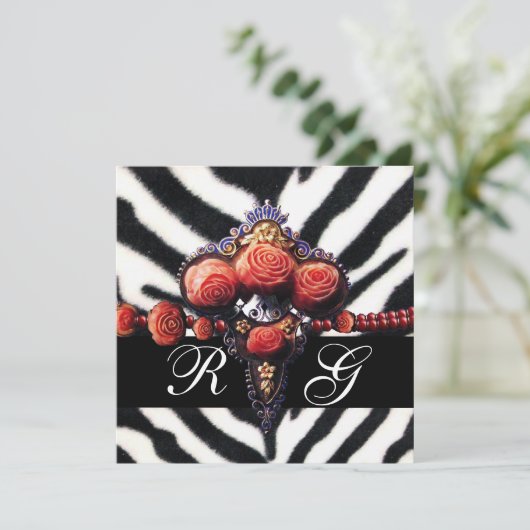 GEDRUKTE ROZEN, ZWARTE ZEBRA KAART (Staand voorkant)