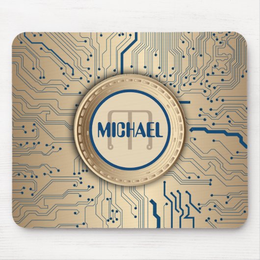 Gedrukte schakelkaart Elektronica koperen monogram Muismat (Voorkant)