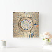 Gedrukte schakelkaart Elektronica koperen monogram Vierkante Klok (Huis)