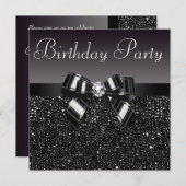 Gedrukte Sequins, Bow & Diamond Birthday Party Kaart (Voorkant / Achterkant)