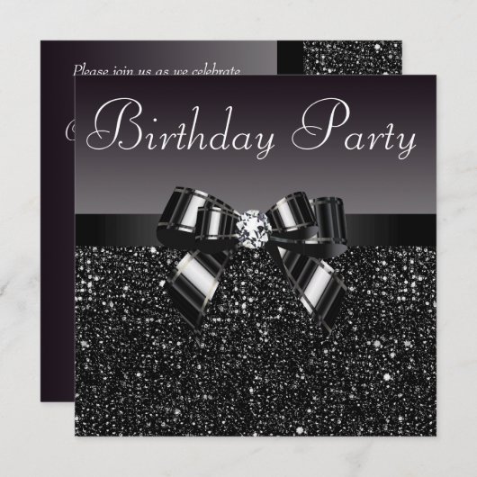 Gedrukte Sequins, Bow & Diamond Birthday Party Kaart (Voorkant / Achterkant)