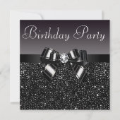 Gedrukte Sequins, Bow & Diamond Birthday Party Kaart (Voorkant)