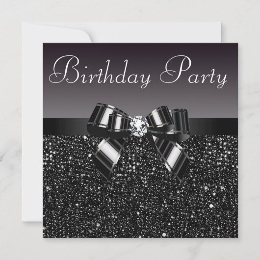 Gedrukte Sequins, Bow & Diamond Birthday Party Kaart (Voorkant)