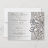 Gedrukte Silver Sequins, Bow & Diamond Baby shower Kaart (Achterkant)