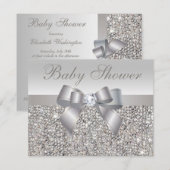 Gedrukte Silver Sequins, Bow & Diamond Baby shower Kaart (Voorkant / Achterkant)