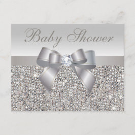 Gedrukte Silver Sequins, Bow & Diamond Baby shower Kaart