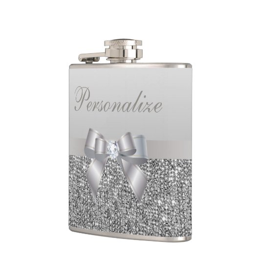 Gedrukte Silver Sequins, Bow & Diamond ImageElegan Heupfles (Links)