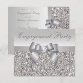 Gedrukte Silver Sequins, Bow & Diamond Verloving Kaart (Voorkant / Achterkant)