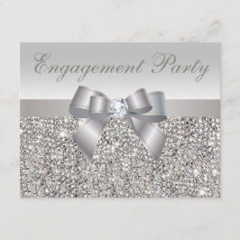 Gedrukte Silver Sequins, Bow & Diamond Verloving Kaart
