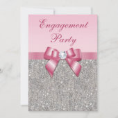 Gedrukte Silver Sequins roze Bow Engagement Party Kaart (Voorkant)
