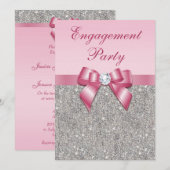 Gedrukte Silver Sequins roze Bow Engagement Party Kaart (Voorkant / Achterkant)