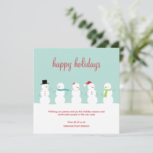 Gedrukte Snowmen Business Holiday-kaarten Feestdagenkaart (Staand voorkant)