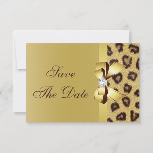 Gedrukte strik, diamant & luipaardprint save-the-d save the date (Voorkant)