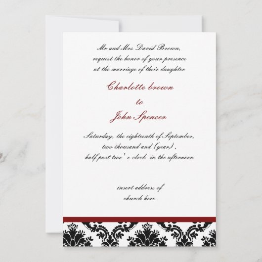 Gedrukte uitnodiging voor bruiloft met roodbruin (Achterkant)