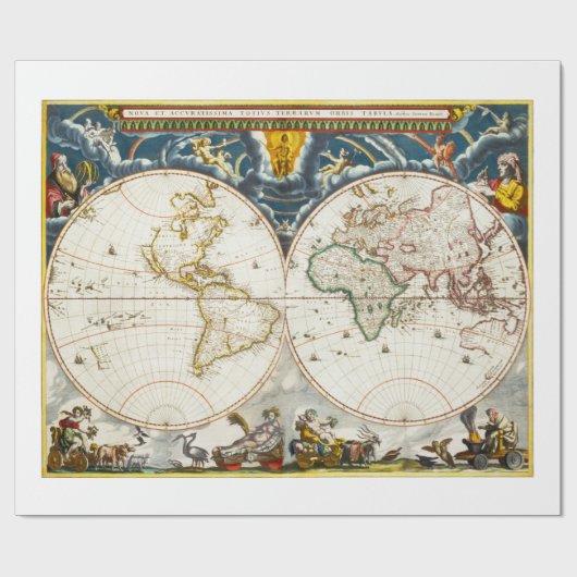 Gedrukte Vintagekaart Cadeaupapier (Vlak)