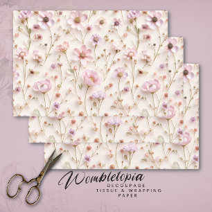 Gedrukte wilde bloemen in pastelroze met 3D-effect Inpakpapier Vel