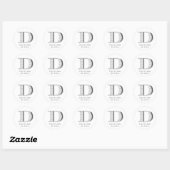Gedrukte witte chroommonogram D trouwgunst Ronde Sticker (Vel)