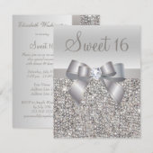 Gedrukte zilveren pailletten, Bow & Diamond Sweet  Kaart (Voorkant / Achterkant)